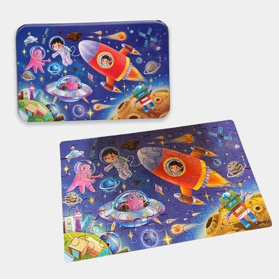 Imaginea din Puzzle pentru copii într-o cutie de tablă - spațiul cosmic