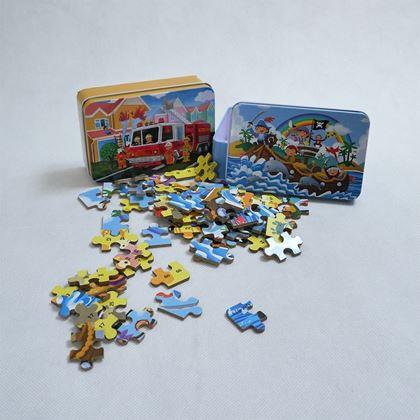 Imaginea din Puzzle pentru copii într-o cutie de tablă - pompieri