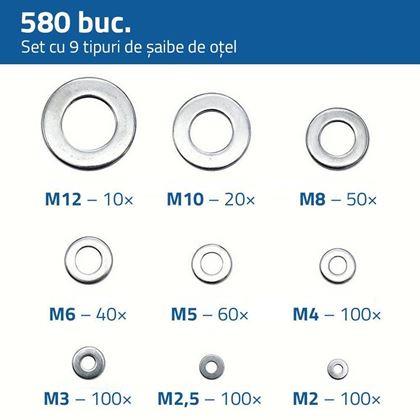 Imaginea din Set de șaibe de oțel 580 buc.