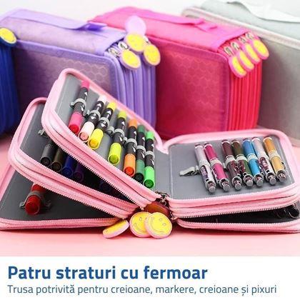 Imaginea din Penar școlar cu patru compartimente - roz