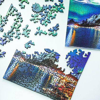 Imaginea din Puzzle din lemn cu forme neregulate - aurora boreală