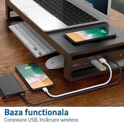 Imaginea din Suport metalic pentru monitor cu porturi USB și încărcare wireless