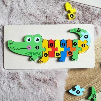 Imaginea din Puzzle din lemn cu numere - crocodil