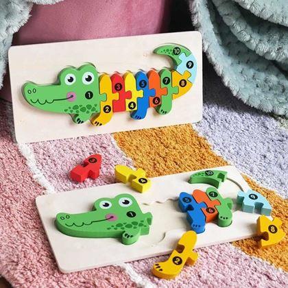 Imaginea din Puzzle din lemn cu numere - crocodil