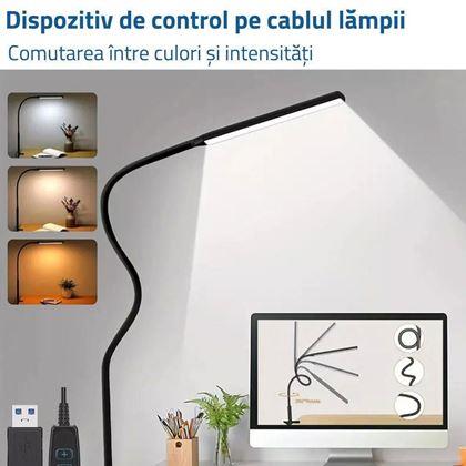 Imaginea din Lampă de birou LED flexibilă și reglabilă cu clips